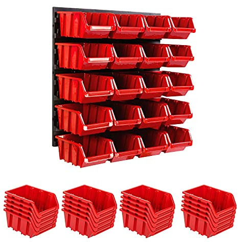 Lagersystem vägghylla 386 x 390 mm | 20 st. Box | stapelbara lådor, sorteringshylla, visningslådor | extra starka väggplattor | utbyggbar hylla | verkstadshylla, förvaringshylla, verkstadshylla,