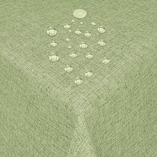 Tischdecke Stoff Damast Leinen-Optik Jacquard mit Fleckschutz eckig 130x220 cm Lind-Grün
