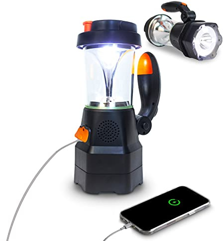 SELBST-SICHER 4in1 LED Laterne aufladbar | Notfallradio | Powerbank | Handyladegerät | SOS-Sirene | optimal bei Stromausfall, Blackout, Camping und Freizeit