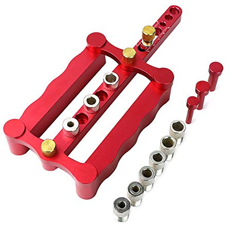 Top-Spring Selbstzentrierende Holzdübel-Bohrlehre 6/8/10 mm mit Bohrführung & Locator – Präzisionswerkzeug Set für Holzverbindungen, Möbelbau und Tischlerarbeiten (rot)