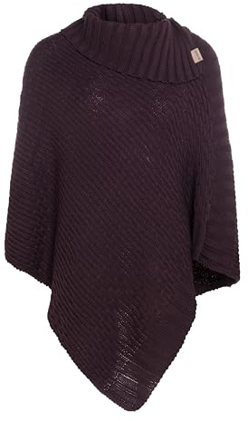 KNIT FACTORY - Nicky Gestrickter Poncho - Damen Strickponcho mit Kragen - Mit Wolle - Hochwertige Qualität - Aubergine