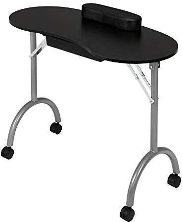 Table Manucure Pliante Professionnelle avec Roulettes Tiroir, Table de Station de Manucure 91x40x70 CM (Noir)