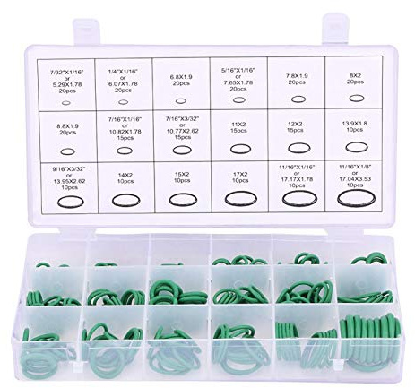 Auto O-Ringe Kit 270 Stück Verschiedene Auto Klimaanlage Kompressor O-Ring Dichtung Dichtungssatz Gummi Unterlegscheiben Dichtungen(Grün)