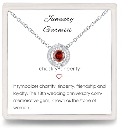 Qings Collar de Piedra de Nacimiento Plata de Ley 925, Collares de Granate Colgante para Mujer，Joyas Mujer Regalos Cumpleaños Aniversario para Esposa Madre Novia Niña Joyería Regalo
