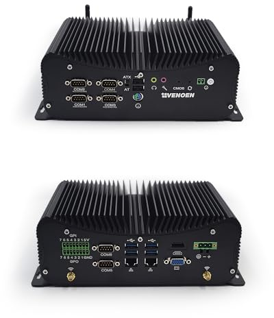 VENOEN Industrial lüfterlos PC I7, Mini PC Core i7 8550U, Barebone, W 10 pro, HD, VGA, 6 RS232/RS485 COM, USB, Dual Band WiFi, BT, GPIO, AT/ATX, SIM Card Slot, Auto Power on, 9-36V Wide Voltage