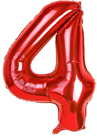 Dbmoon 40'' Red Number 4 Balloon, Large Numbers Balloons 0-9 Helium Foil Number Balloons Self Inflating for Girls Boys Birthday Party/Anniversary Decorations/New Years Eve Decorations
