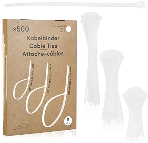 Kabelbinder Set Weiß: 250 Kabelbinder klein in 3 Größen – Cable Management, Kabel Management – Kabelbinder 200mm, 150mm, 300mm – LIVAIA Kabel Binder, kabelbeschriftung