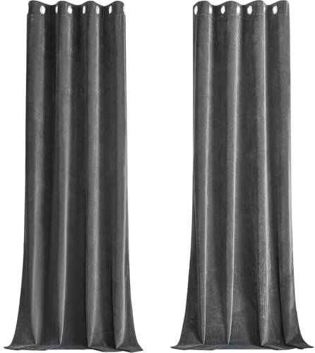 CUCRAF Samtvorhang mit Ösen 2er Set, blickdichte und lichtundurchlässige Vorhänge, H 260x B 140cm, luxuriöse wärmeisolierende Vorhänge für Wohnzimmer und Schlafzimmer (Grau)