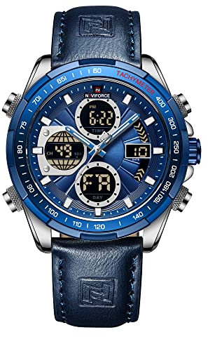 NAVIFORCE Orologio da polso da uomo, digitale, analogico, al quarzo, impermeabile, sportivo, multifunzione, in pelle