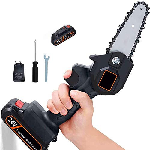 HODAGES Sierra eléctrica portátil, Mini Sierra eléctrica para Madera, Mini Motosierra, Sierra eléctrica de una Mano de 4 Pulgadas para jardín o césped (batería Negra 1)