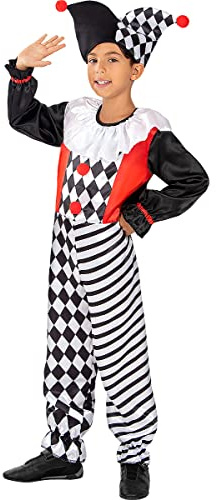 Funidelia | Disfraz de arlequín para niño Payaso, Circo, Original y Divertido - Disfraz para niños y divertidos accesorios para Fiestas, Carnaval y Halloween - Talla 10-12 años - Negro