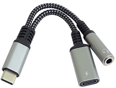 PremiumCord Adaptador USB-C a Stereo Jack de 3,5 mm y USB-C con chip DAC, AUX, USB 3.2 tipo C macho a jack hembra y USB-C hembra, compatible con todos los dispositivos Android e iOS, plata, 10 cm