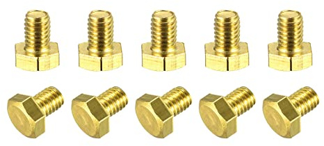 sourcing map 10 Stk Messing Sechskantschrauben M6x8mm Maschinenschrauben | Vollgewinde Außensechskantschrauben, Messingschrauben, Grad 4, 8