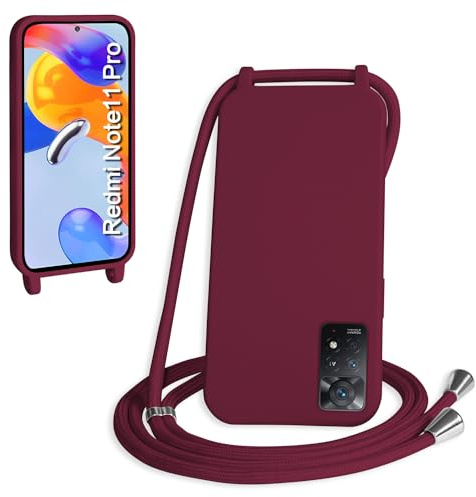 WenBaby Cover Compatible con Xiaomi Redmi Note 11 Pro,Cellulare Girocollo Custodia con Cordino TPU Corda Silicone Case Bumper Custodia, Rosso
