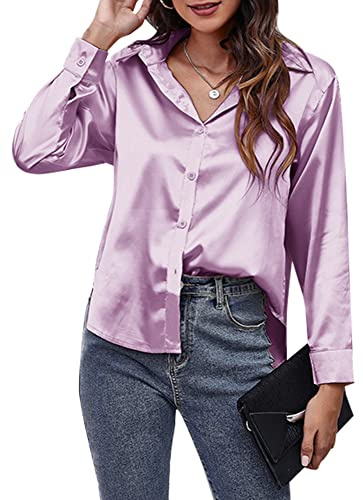 Panegy Camicia da donna in raso a maniche lunghe camicette Botton Down Top da lavoro in seta come camicie per donna ufficio top