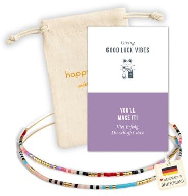 happymaker - Armbänder für Frauen und Mädchen, 2 Armbänder aus Miyuki Perlen mit Geschenkkarte - Good Luck Vibes - und Geschenkverpackung, Mutmacher Geschenk Frauen, handgefertigt