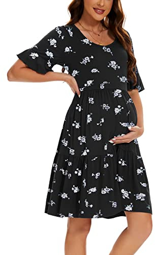 Smallshow Femme Robe Grossesse Manches Courtes Robe de Maternité SVP121 XXL