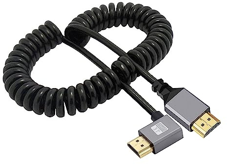 cablecc 4K 60 Hz Stretch-Spiralkabel, HDMI 2.0-Stecker auf HDMI-Stecker, 90 Grad Links abgewinkelt, für Laptop-Monitor, HDTV-Computer
