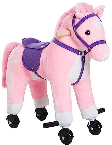 HOMCOM Caballito para Bebes de +2 Años Caballo con Ruedas Sonidos de Relincho Palos y Pedales Carga 60 kg 55x23x60 cm Rosa