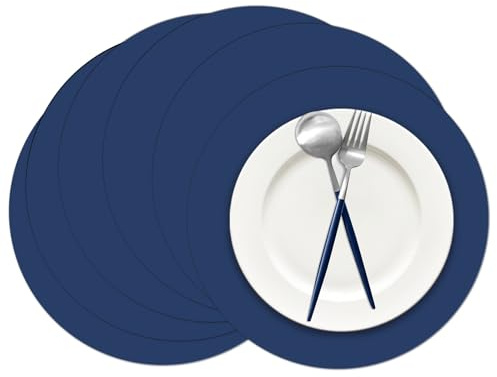 50 Pieces Navy Blue Paper Place Mats Blue Round Disposable Table Mats Decorative Placemats for Wedding Bridal Shower Navy Blue Birthday Party Dining Decor