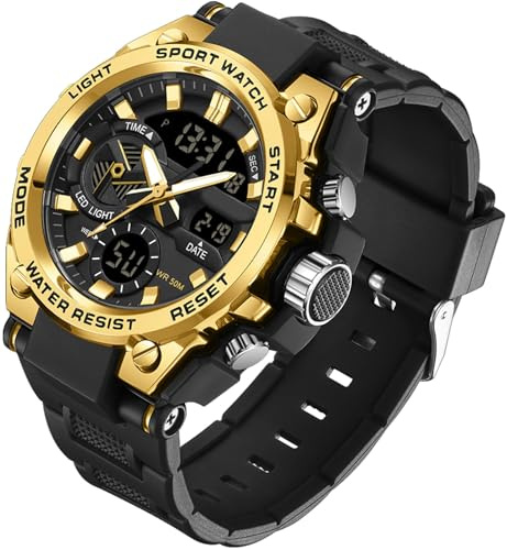 findtime Militär Uhr Herren Armbanduhr Multifunktions Analog Digitale Sportuhr mit Stoppuhr Wecker Jungen 5ATM Wasserdicht Army Herren Uhren mit Beleuchtung Datum und Wochentag Casual Sport Watch