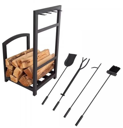 kaminbesteck schwarz Heavy Duty Kamin Werkzeug Set，Schmiedeeiserner Werkzeugsatz für die Feuerstelle mit Feuerschürhaken, Scheitholzgreifer und Ständer, für Lagerfeuer Hinterhof Lagerfeuer Indoor & Ou