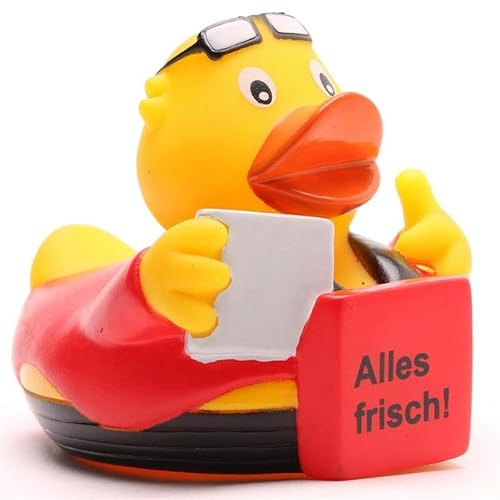 Badeente Pizzabote Alles frisch! Quietscheente I Gummiente - L: 8 cm