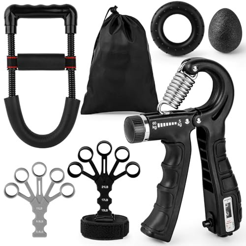 Handtrainer Fingertrainer, GIOVARA Griffkrafttrainer Set 6er Pack Einstellbarer Widerstand Handtrainer, Unterarmtrainer, Griffkrafttrainer, Fitness Trainer für Sportler & Handwiederherstellung