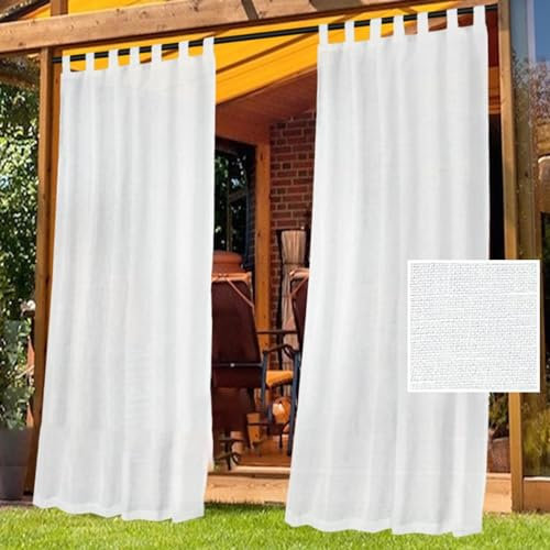 Gluhbirnen Outdoor Transparente Vorhänge, Outdoor Vorhang Wetterfest, Outdoor Vorhang Wetterfest Mit Ösen, Sonnenschutz Balkon, Balkon Gardinen, Weiß, 132 * 213CM