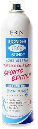 EBIN NEW YORK Wonder Lace Bond Wig Adhesive Spray Sports Edition 420 ml – Maximum Hold, Rosemary Mint, Water & Sweat Resistant, Fast Drying, No Residue | Maximum Hold Lace Adhesive Spray, Water & Sweat Resistant, Rosemary Mint, Fast Drying