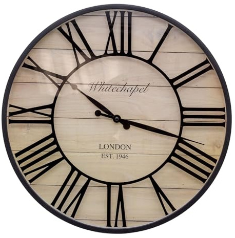 Carousel Home Large Vintage Style Wall Clock | London Whitechapel Antique Effect Wall Mounted Clock Roman Numeral Black Wall Clock | Round Indoor Wall Clock Living Room Wall Clock - 40cm