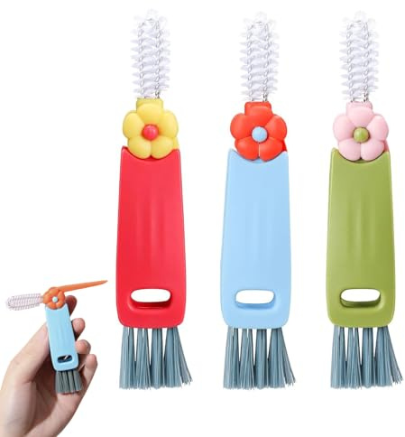 3-Piece Multifunctional 3 in 1 Bottle and Cup Lid Cleaning Brush Set - Portable Gap Cleaner for Water Bottles