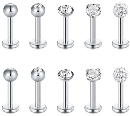 Briana Williams 10er Edelstahl Lippenpiercing Stecker 16G 8mm Ohr Tragus Labret Helix Piercing Silber Schmuck