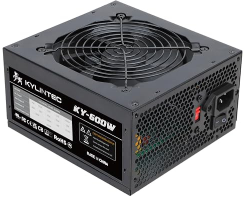 600w Power Supply Non-Modular ATX PSU with 6+2 Pin Connectors PFC Protection and 120mm Silent Fan Gaming PSU KY-600 Black