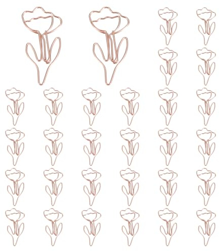 PATIKIL Cute Paper Clip, 30Pcs Flower Shape Paper Clip Metal Funny Bookmarks Planner Clips Clamp for Home Office Supplies Desk File Organization Wedding Decoration, Rose Gold