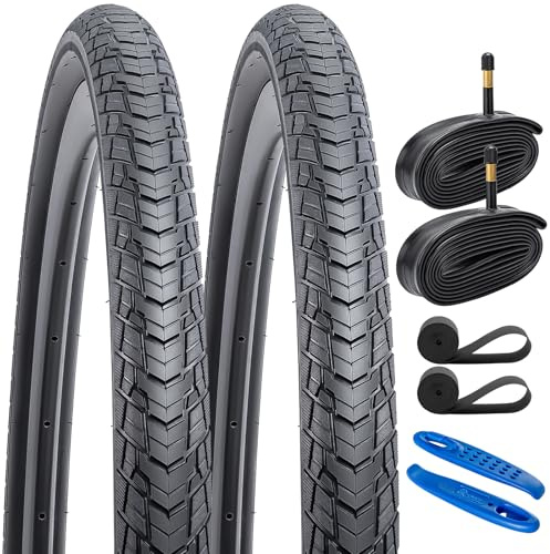 2-PCS 700C Neumáticos de Bicicleta 700x45C 28x1.75 (47-622) and 700C Heavy Duty Tube with Compatible with 700x43C 700x45C 28x1.75 700x46C Neumáticos de Bicicleta and Tubo Interior (Y-1130)
