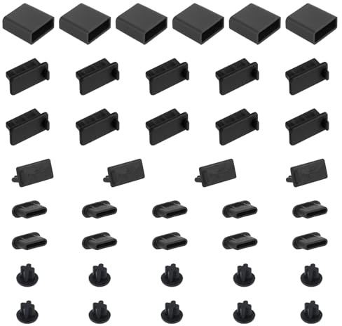Bewudy 40 PCS 5 Types USB Anti Dust Cover Plugs, USB Type-C Dust Stopper | USB Dust Port Cover Plugs, Silicone USB Port Protector, for USB A Female & Male Port, Headphone Ports, USB Type-C