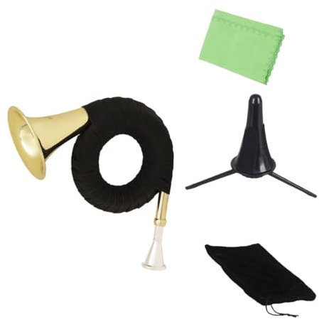 Vaguelly Professionelles Waldhorn Blasinstrument Leichtes Blechblasinstrument in Gold Für Anfänger Mit Halterung Und Reinigungstuch Für Musikliebhaber