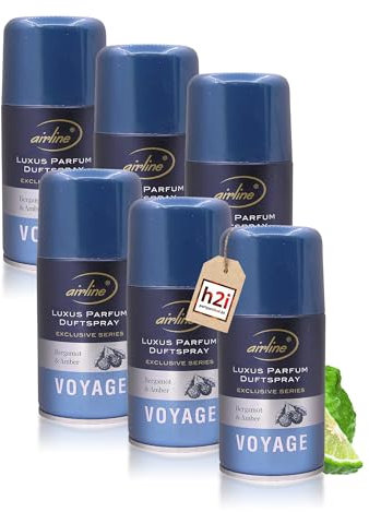 h2i Luxus Parfum Duftspray | Bergamot & Amber | 6 Stück | 250 ml | Geruchsneutralisierer Lufterfrischer Raumduftspray Duftsprüher Raumduft-Nachfüller für automatische Duftspender