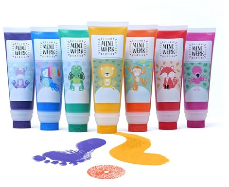 Miniwerk Juego de 7 colores naturales con accesorio de esponja, 7 colores orgánicos de materias primas naturales, sin sustancias nocivas como la pintura de los dedos, huella de la mano de bebé (lila,