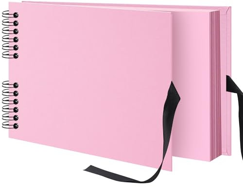 Remowith 29x21,5 cm Fotoalbum zum Selbstgestalten, DIY-Scrapbook-Album 80 Seiten, Kraftpapier-Bilderbuch mit Seidenband Hochzeitsgästebuch Erinnerungsbuch für Baby Familie Reisen, Rosa