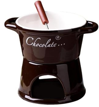 FytStycale Chocolate Fondue Pot 300ml Cheese Fondue Pot Tea Light Porcelain Melting Pot for Cheese Melting, Brown