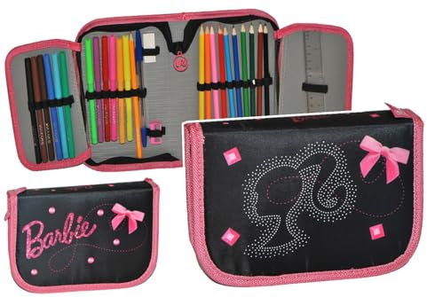 30 TLG. gefüllte Federmappe kompatibel mit Barbie - Kinder Schiefermappe Stifteetui Barbie-Puppe Puppe Mädchen Stifte
