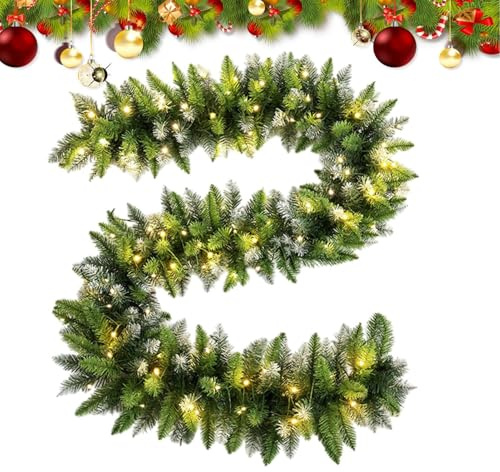 Beleuchtete Weihnachtsgirlande, batteriebetrieben, grüne Girlande, Tannengirlande, beleuchtete Weihnachtsgirlande, Dekorationen, Weihnachtsgirlande mit Lichtern, Weihnachtslichter, Kieferkranz für