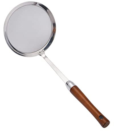 VOSAREA Food Strainer Stainless Steel Skimmer Oil Filter Spoon Large Capacity Easy to Clean Non Wooden Handle Strainer Skimmer Spoon Fine Wire Mesh Oil Filter Deep Fat Fryer Spoon