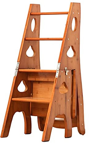 Klappleiter aus Holz, 4 Stufen, multifunktional, für Bibliothek, Bücherregal, Aufbewahrung und Dekoration