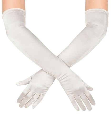 KarneLux Damen Handschuhe Lang - 1 Paar Abendhandschuhe zu Karneval, Fasching oder Halloween - Kostüm Accessoire, Zubehör für Burlesque, Charleston und 20er Jahre Verkleidungen (Champagner, 55 cm)