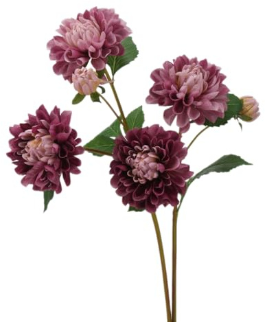 Fiori di dalia artificiali, 2 fiori e 1 bocciolo per stelo, lunghezza 55 cm, realistici fiori finti in seta, steli flessibili per composizioni fai da te, confezione da 2 (viola scuro)