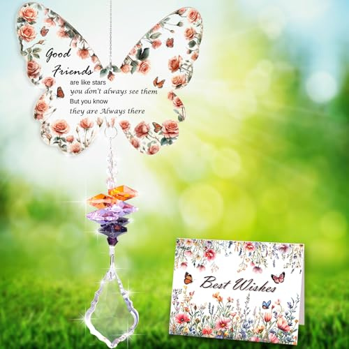 Acchiappasole con farfalla in cristallo, regalo speciale per la migliore amica, regalo di San Valentino per un'amica, regalo di amicizia ideale per il suo compleanno, acchiappasole con biglietto di