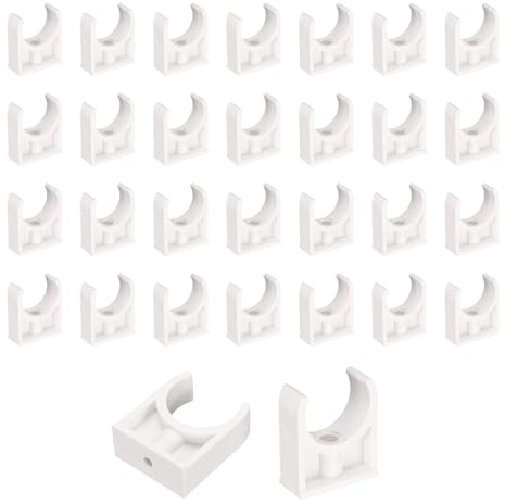 Sourcing Map 40 Pcs PVC Water Pipe Clamps, 32mm ID U-Shaped White Pipe Clips for 1 Water Pipe Tubing Hose TV Trays Hanger Support
